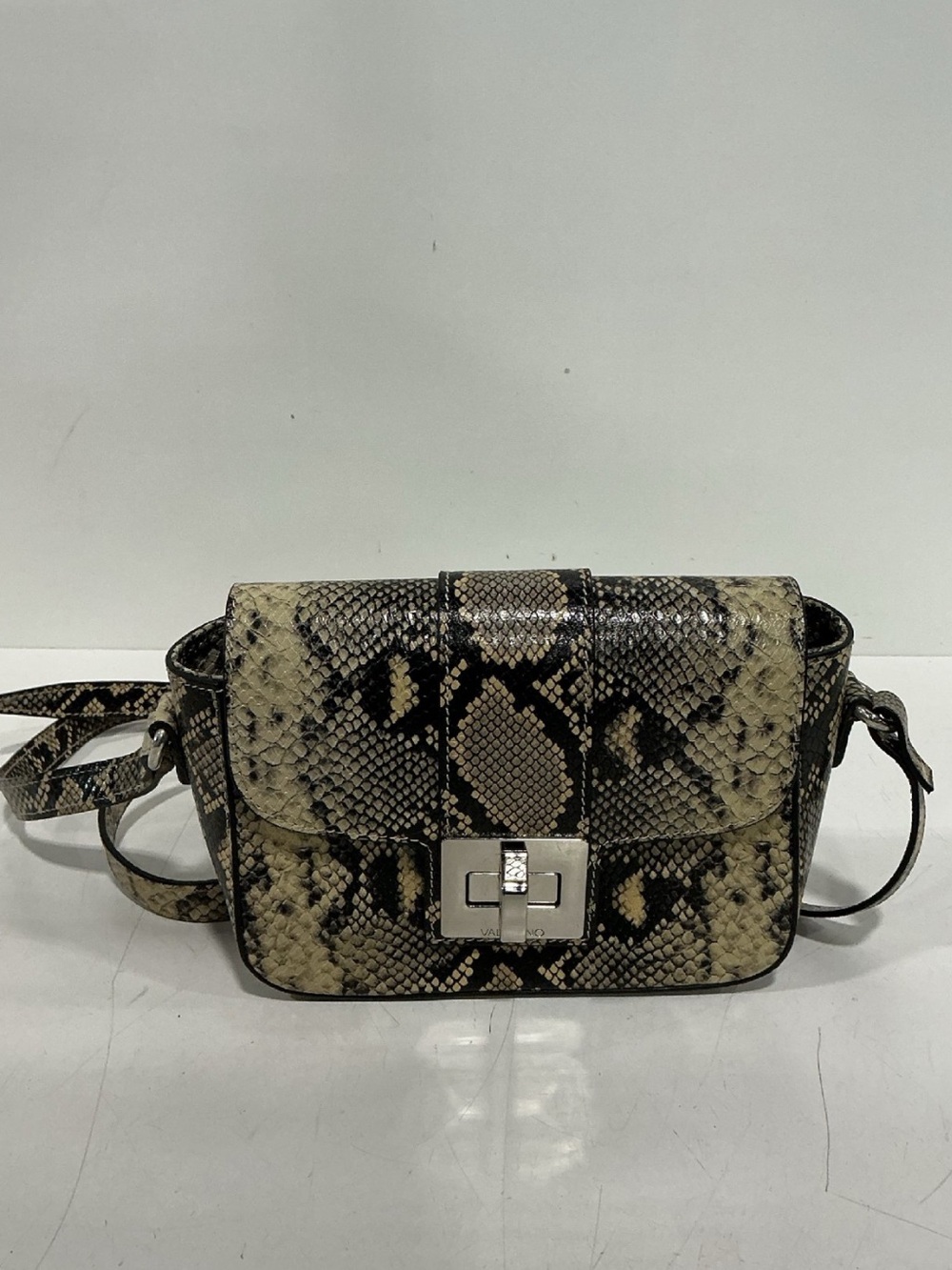 Women’s Mario Valentino Faux Snakeskin Crossbody Bag in Cream and Black